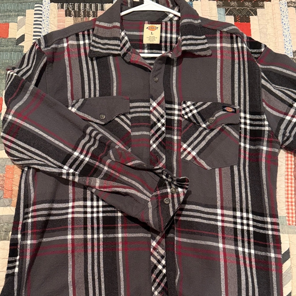 Dickies Men's Casual Plaid Shirt - Black, Red, and White